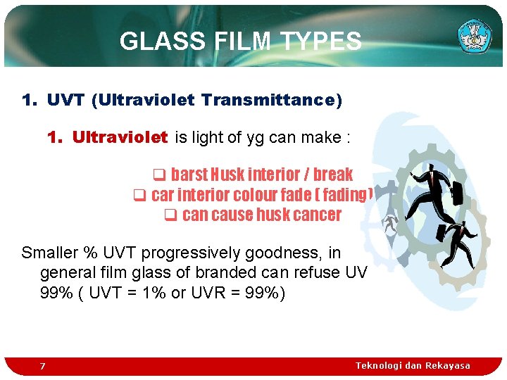 GLASS FILM TYPES 1. UVT (Ultraviolet Transmittance) 1. Ultraviolet is light of yg can