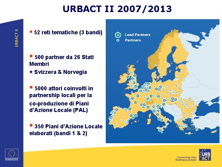 URBACT II 2007/2013 § 52 reti tematiche (3 bandi) § 500 partner da 26