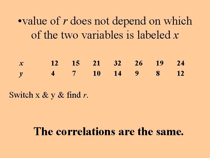  • value of r does not depend on which of the two variables