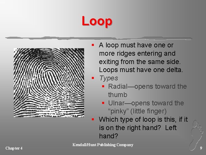 Loop § A loop must have one or more ridges entering and exiting from