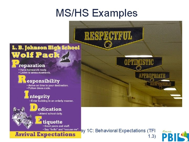 MS/HS Examples Day 1 C: Behavioral Expectations (TFI 1. 3) 