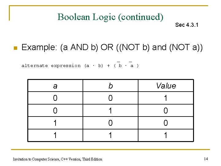 Boolean Logic (continued) n Sec 4. 3. 1 Example: (a AND b) OR ((NOT