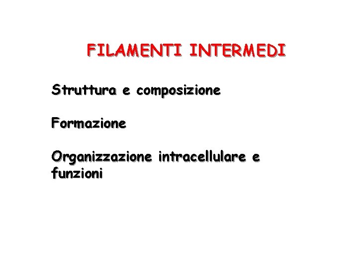 FILAMENTI INTERMEDI Struttura e composizione Formazione Organizzazione intracellulare e funzioni 