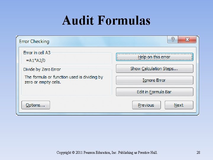 Audit Formulas Copyright © 2011 Pearson Education, Inc. Publishing as Prentice Hall. 28 