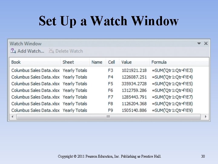 Set Up a Watch Window Copyright © 2011 Pearson Education, Inc. Publishing as Prentice