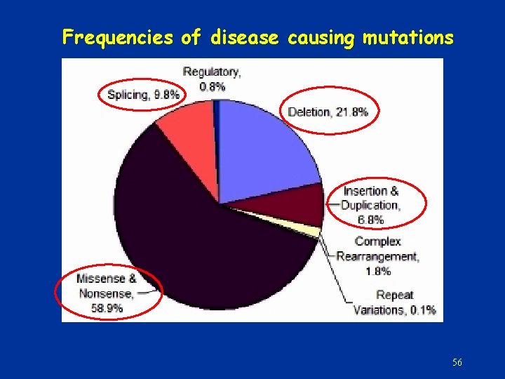Frequencies of disease causing mutations 56 