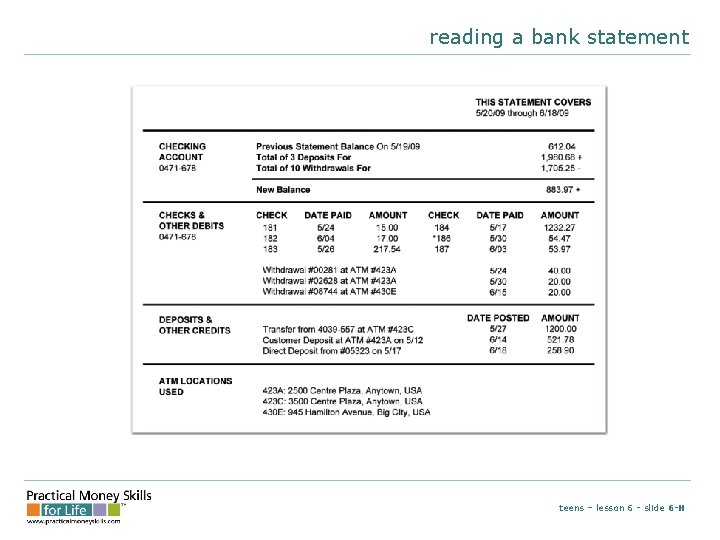 reading a bank statement teens – lesson 6 - slide 6 -H 