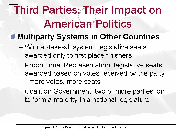 Third Parties: Their Impact on American Politics Multiparty Systems in Other Countries – Winner-take-all