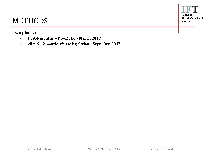 Institut für Therapieforschung München METHODS Two phases • • first 4 months -- Nov.