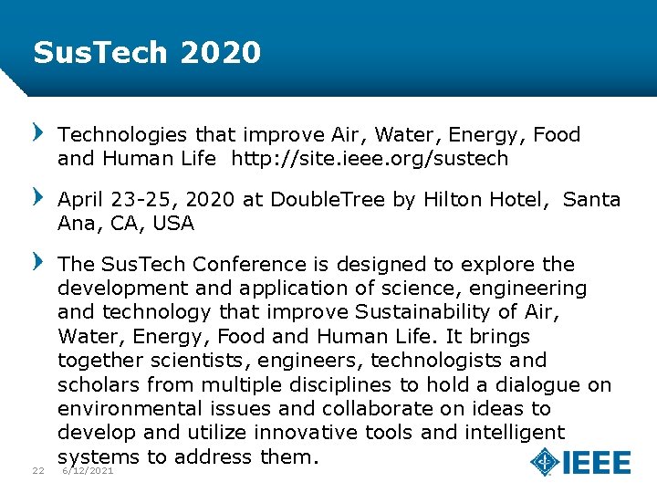 Sus. Tech 2020 Technologies that improve Air, Water, Energy, Food and Human Life http: