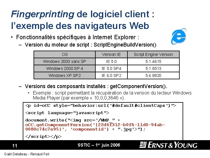 Fingerprinting de logiciel client : l’exemple des navigateurs Web • Fonctionnalités spécifiques à Internet