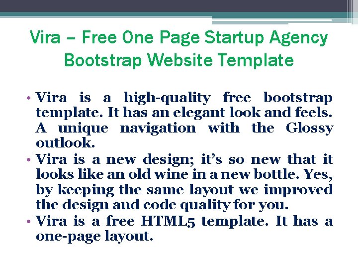 Vira – Free One Page Startup Agency Bootstrap Website Template • Vira is a