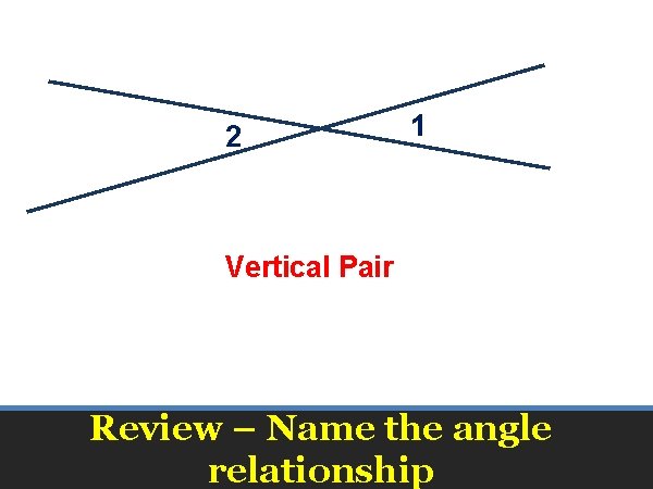2 1 Vertical Pair Review – Name the angle relationship 