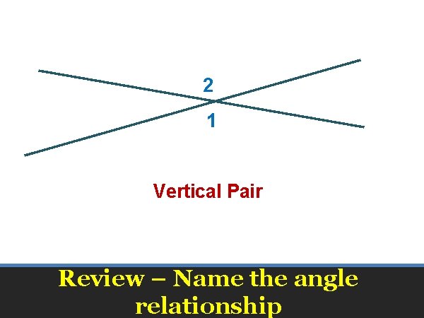2 1 Vertical Pair Review – Name the angle relationship 
