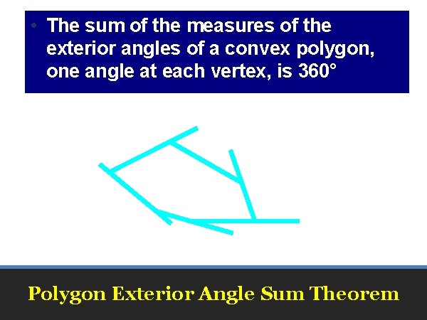  • The sum of the measures of the exterior angles of a convex