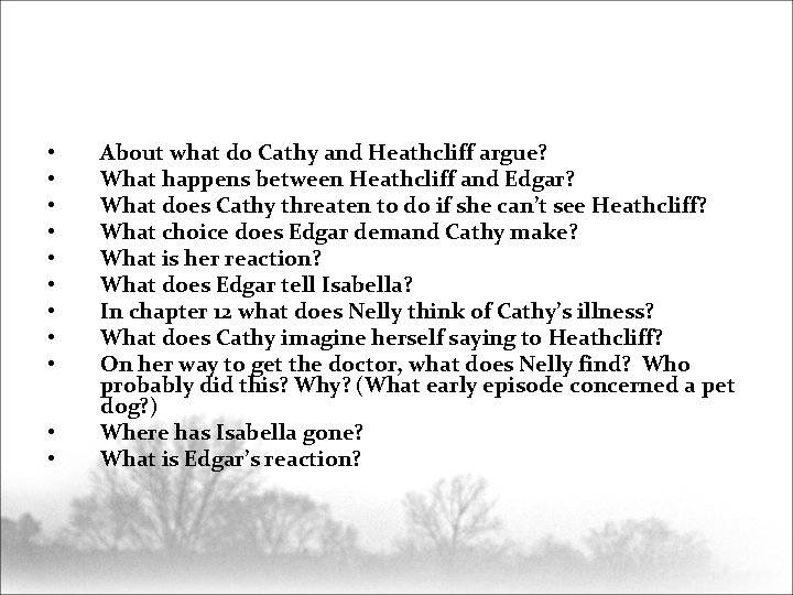  • • • About what do Cathy and Heathcliff argue? What happens between