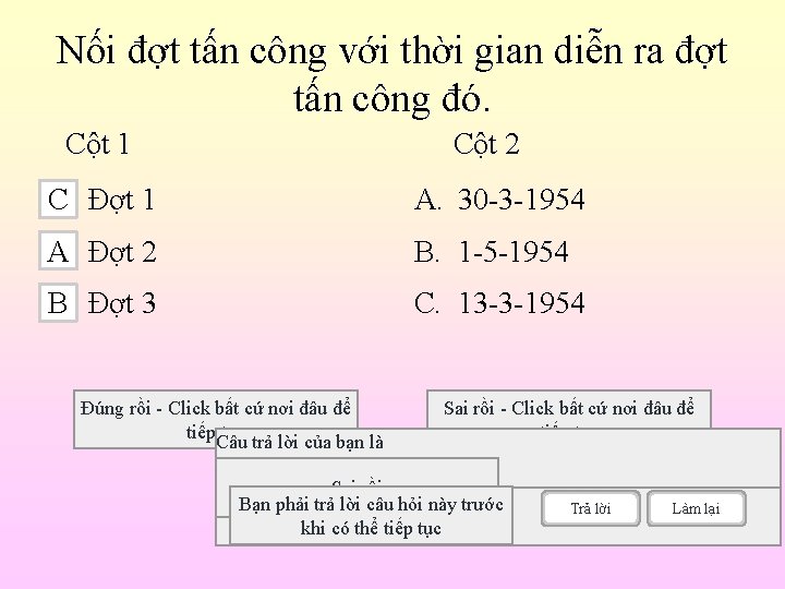 Nối đợt tấn công với thời gian diễn ra đợt tấn công đó. Cột