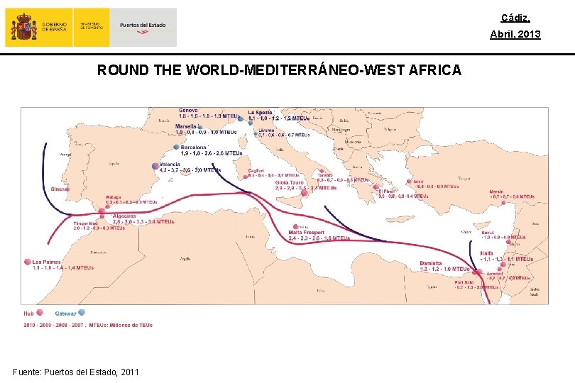 Cádiz, Abril, 2013 ROUND THE WORLD-MEDITERRÁNEO-WEST AFRICA Fuente: Puertos del Estado, 2011 