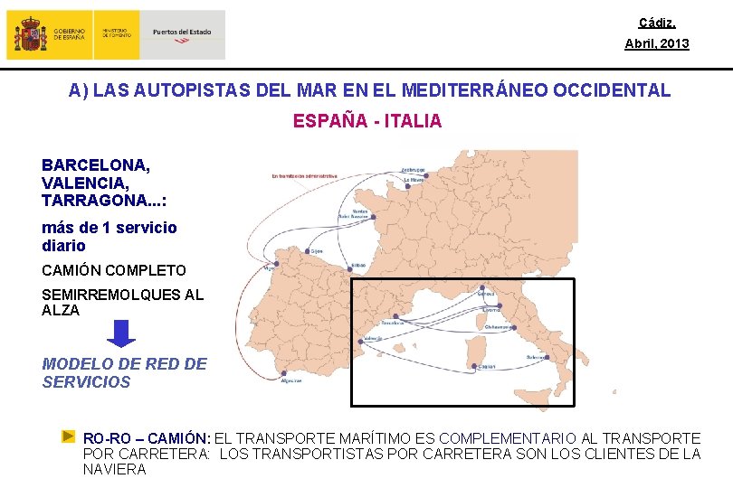 Cádiz, Abril, 2013 A) LAS AUTOPISTAS DEL MAR EN EL MEDITERRÁNEO OCCIDENTAL ESPAÑA -