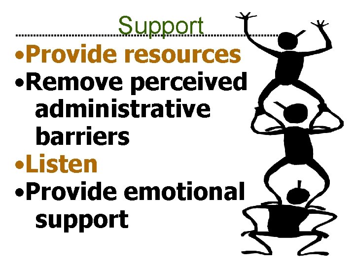Support • Provide resources • Remove perceived administrative barriers • Listen • Provide emotional