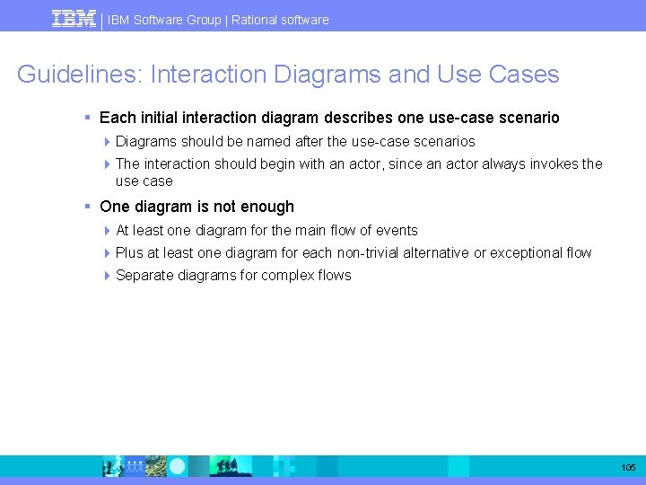 IBM Software Group | Rational software Guidelines: Interaction Diagrams and Use Cases § Each