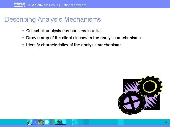 IBM Software Group | Rational software Describing Analysis Mechanisms § Collect all analysis mechanisms