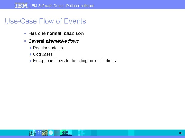 IBM Software Group | Rational software Use-Case Flow of Events § Has one normal,