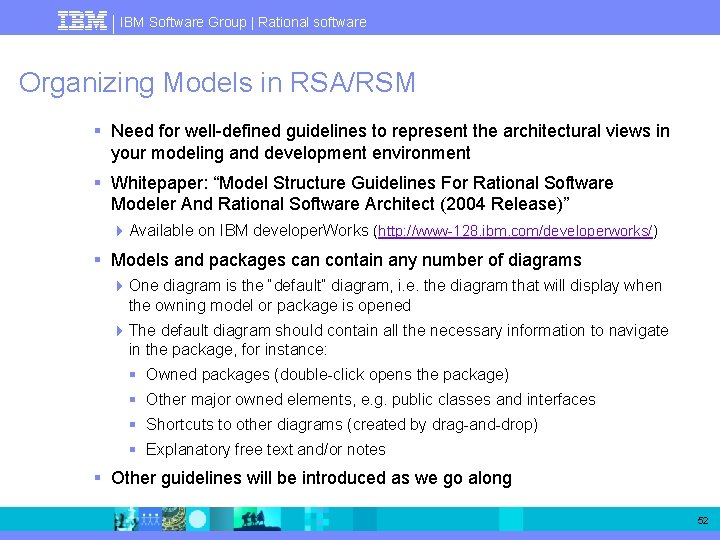 IBM Software Group | Rational software Organizing Models in RSA/RSM § Need for well-defined