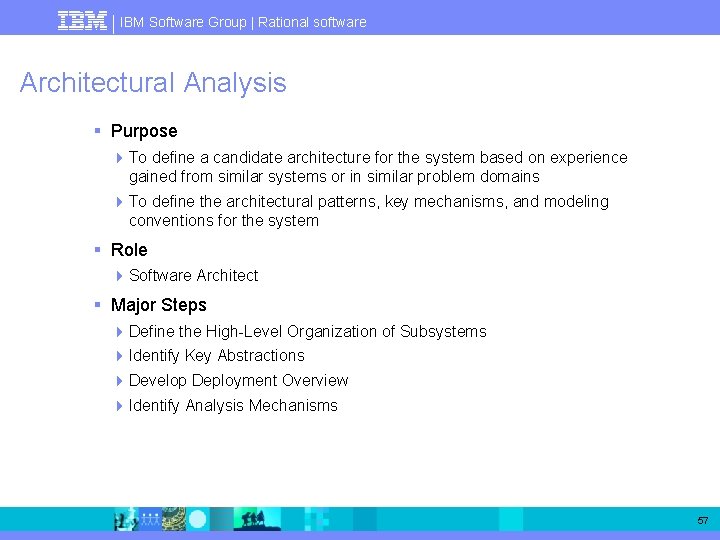 IBM Software Group | Rational software Architectural Analysis § Purpose 4 To define a