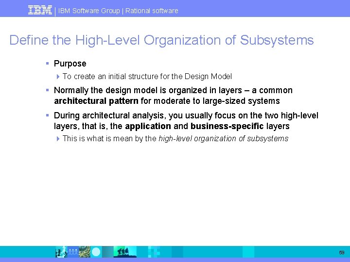 IBM Software Group | Rational software Define the High-Level Organization of Subsystems § Purpose