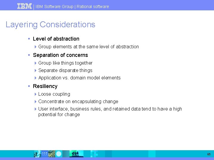 IBM Software Group | Rational software Layering Considerations § Level of abstraction 4 Group