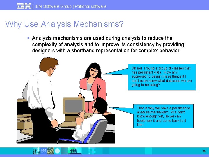 IBM Software Group | Rational software Why Use Analysis Mechanisms? § Analysis mechanisms are