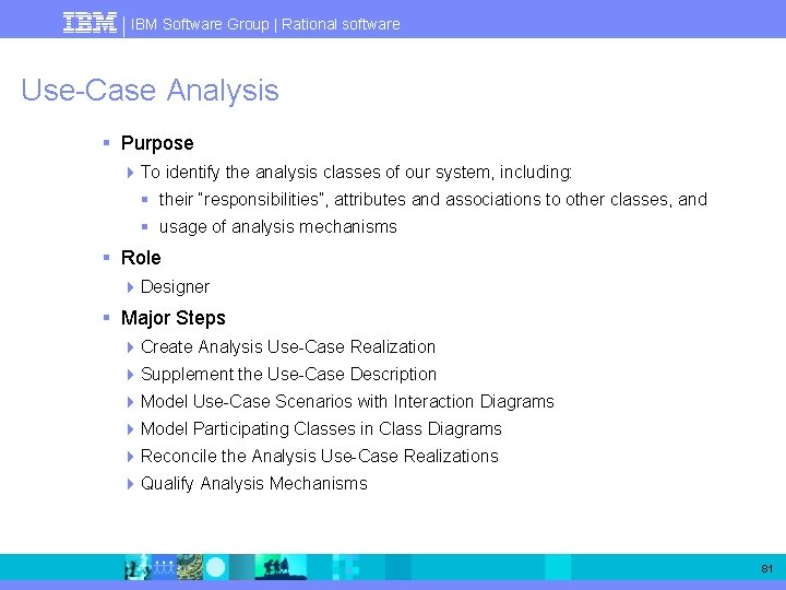 IBM Software Group | Rational software Use-Case Analysis § Purpose 4 To identify the