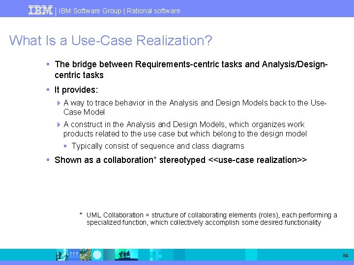 IBM Software Group | Rational software What Is a Use-Case Realization? § The bridge