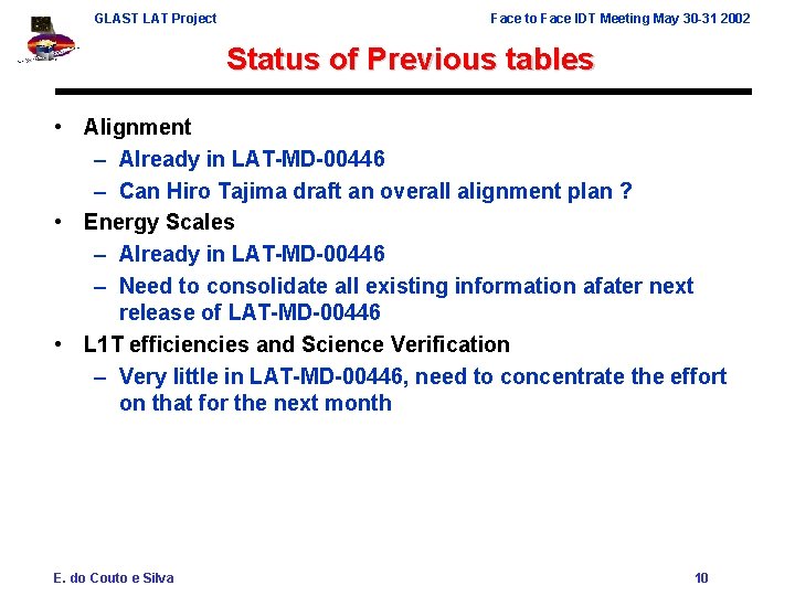 GLAST LAT Project Face to Face IDT Meeting May 30 -31 2002 Status of