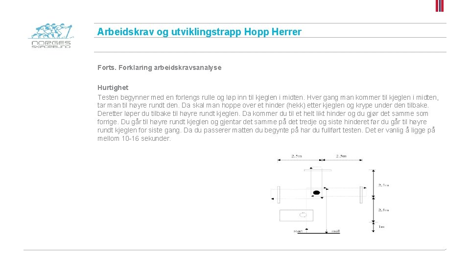 Arbeidskrav og utviklingstrapp Hopp Herrer Forts. Forklaring arbeidskravsanalyse Hurtighet Testen begynner med en forlengs