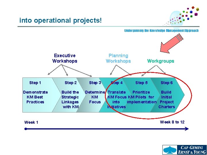 into operational projects! Underpinning the Knowledge Management Approach Executive Workshops Step 1 Step 2