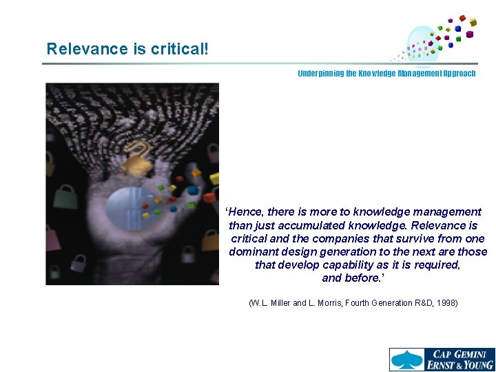 Relevance is critical! Underpinning the Knowledge Management Approach ‘Hence, there is more to knowledge