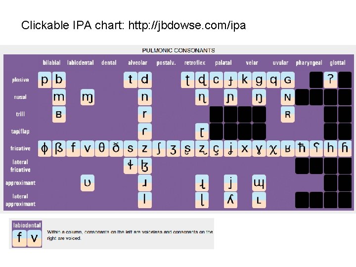 Clickable IPA chart: http: //jbdowse. com/ipa 