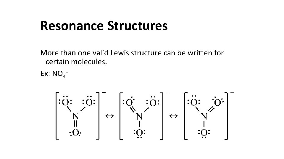 Resonance Structures More than one valid Lewis structure can be written for certain molecules.