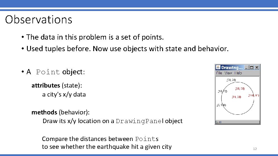 Observations • The data in this problem is a set of points. • Used
