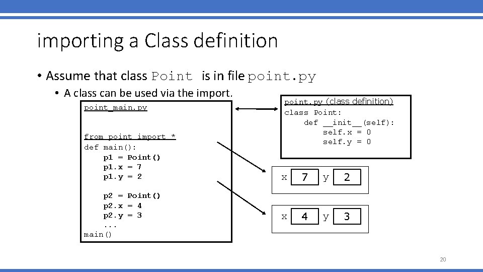 importing a Class definition • Assume that class Point is in file point. py