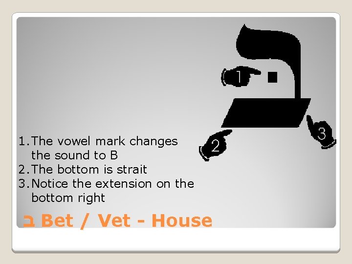 1. The vowel mark changes the sound to B 2. The bottom is strait