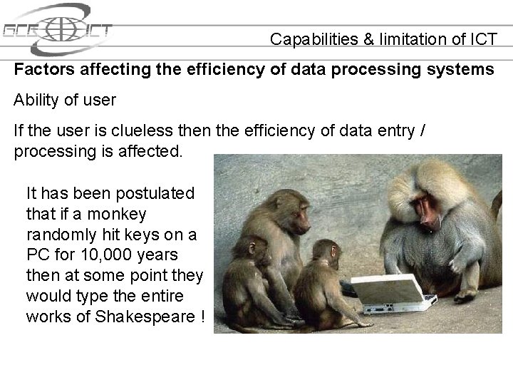 Capabilities & limitation of ICT Factors affecting the efficiency of data processing systems Ability