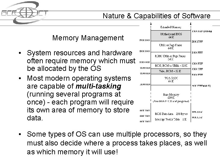 Nature & Capabilities of Software Memory Management • System resources and hardware often require