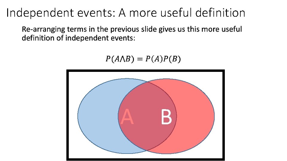 Independent events: A more useful definition • A B Independent events: A more useful definition • A B