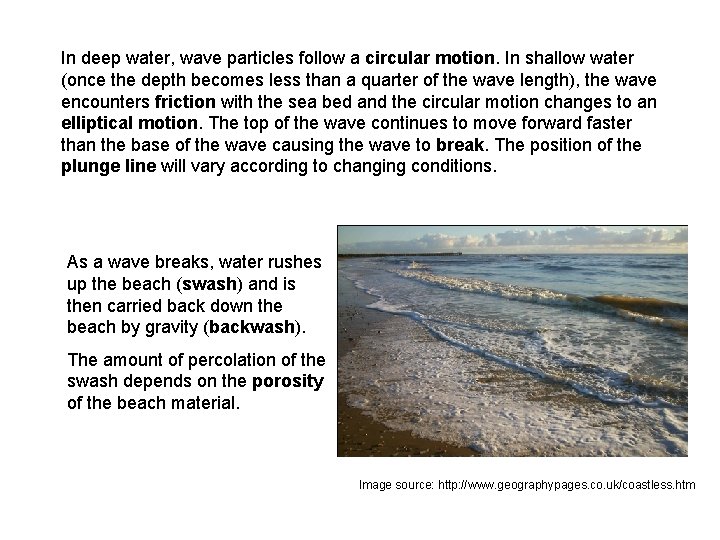 In deep water, wave particles follow a circular motion. In shallow water (once the