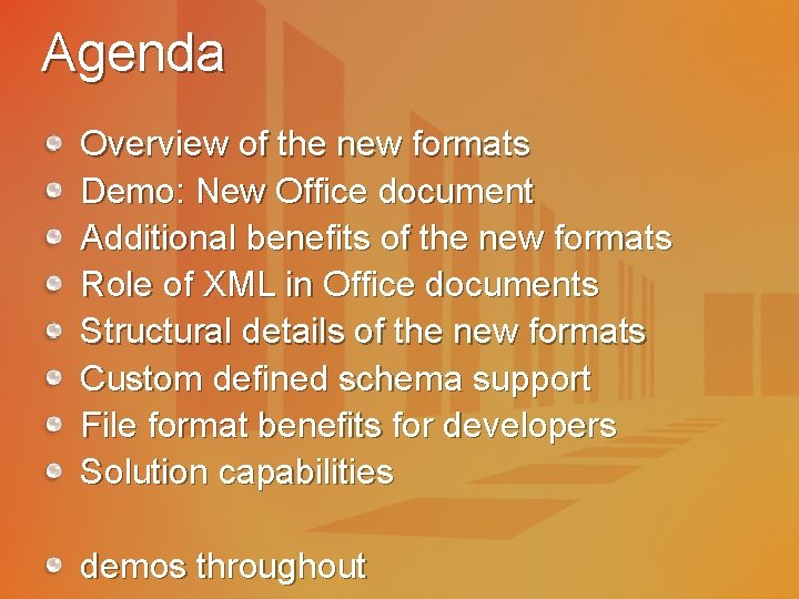 Agenda Overview of the new formats Demo: New Office document Additional benefits of the