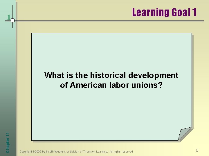 1 Learning Goal 1 Chapter 11 What is the historical development of American labor