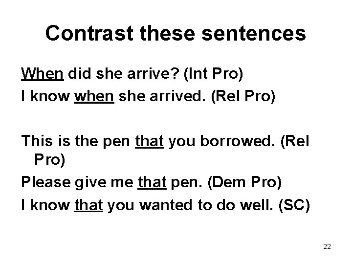 Contrast these sentences When did she arrive? (Int Pro) I know when she arrived.